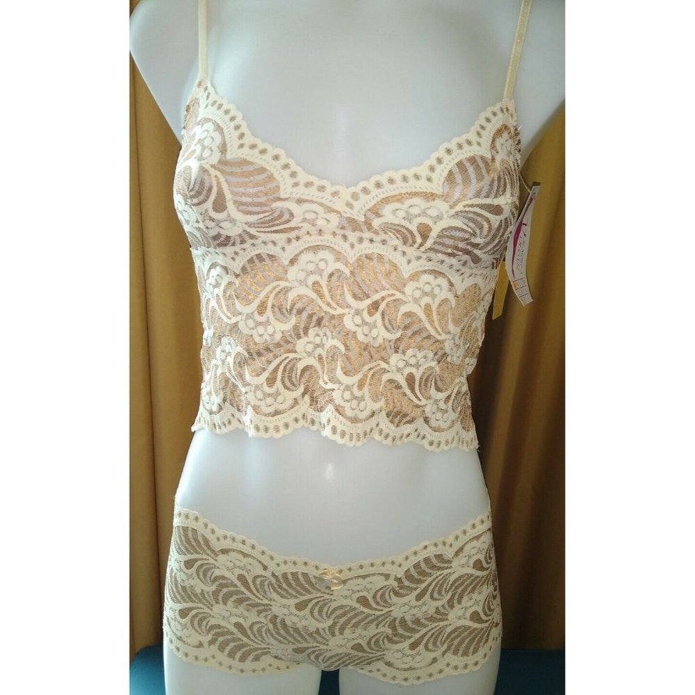 Almost a Virgin Small Teddy and Panty Ivory Brown Lace  Lingerie Thong 💋Stretch